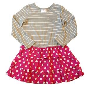 Hanna Andersson Gray and Pink Stripes and Polka Dots Dress 110